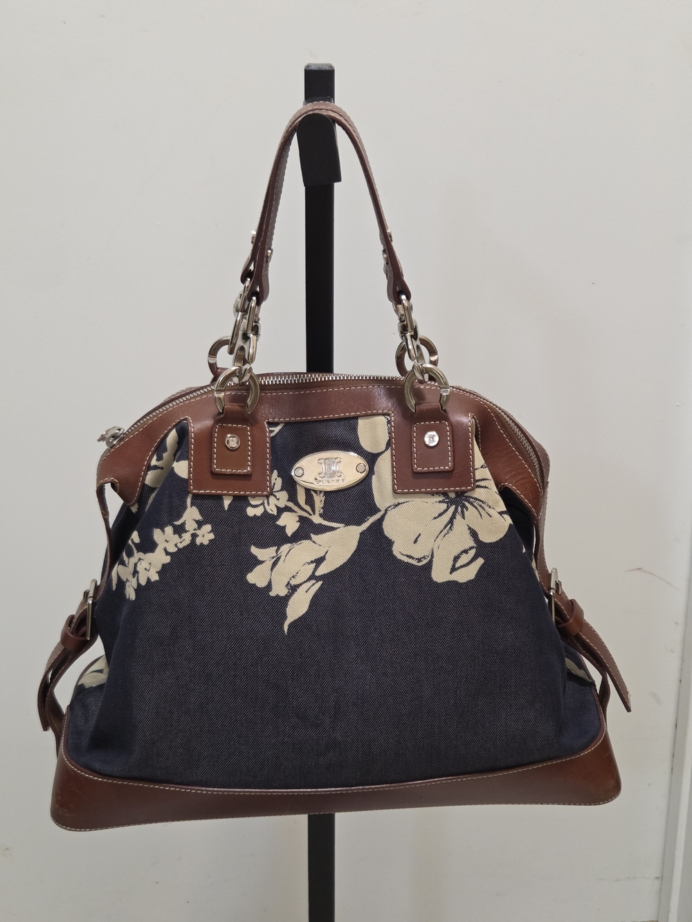 VINTAGE CELINE- Blason Hibiscus Denim Handbag